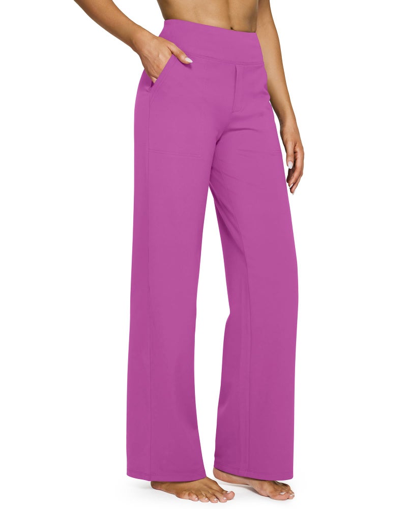G4Free High Wasit Wide Leg Yoga Pants with Pockets for Women Casual Realaxed Fit Loose Comfy Sweatpants(Raspberry Purple,M,Petite) - Image 1