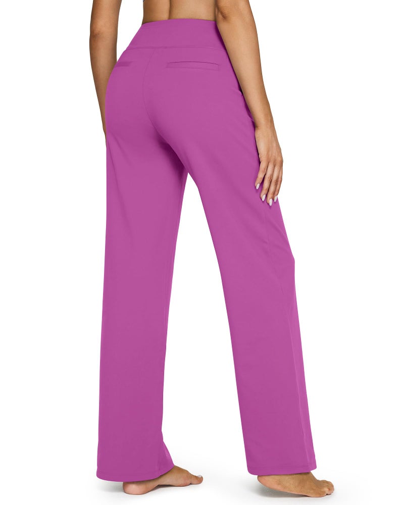 G4Free High Wasit Wide Leg Yoga Pants with Pockets for Women Casual Realaxed Fit Loose Comfy Sweatpants(Raspberry Purple,M,Petite) - Image 2