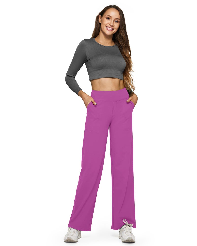 G4Free High Wasit Wide Leg Yoga Pants with Pockets for Women Casual Realaxed Fit Loose Comfy Sweatpants(Raspberry Purple,M,Petite) - Image 5