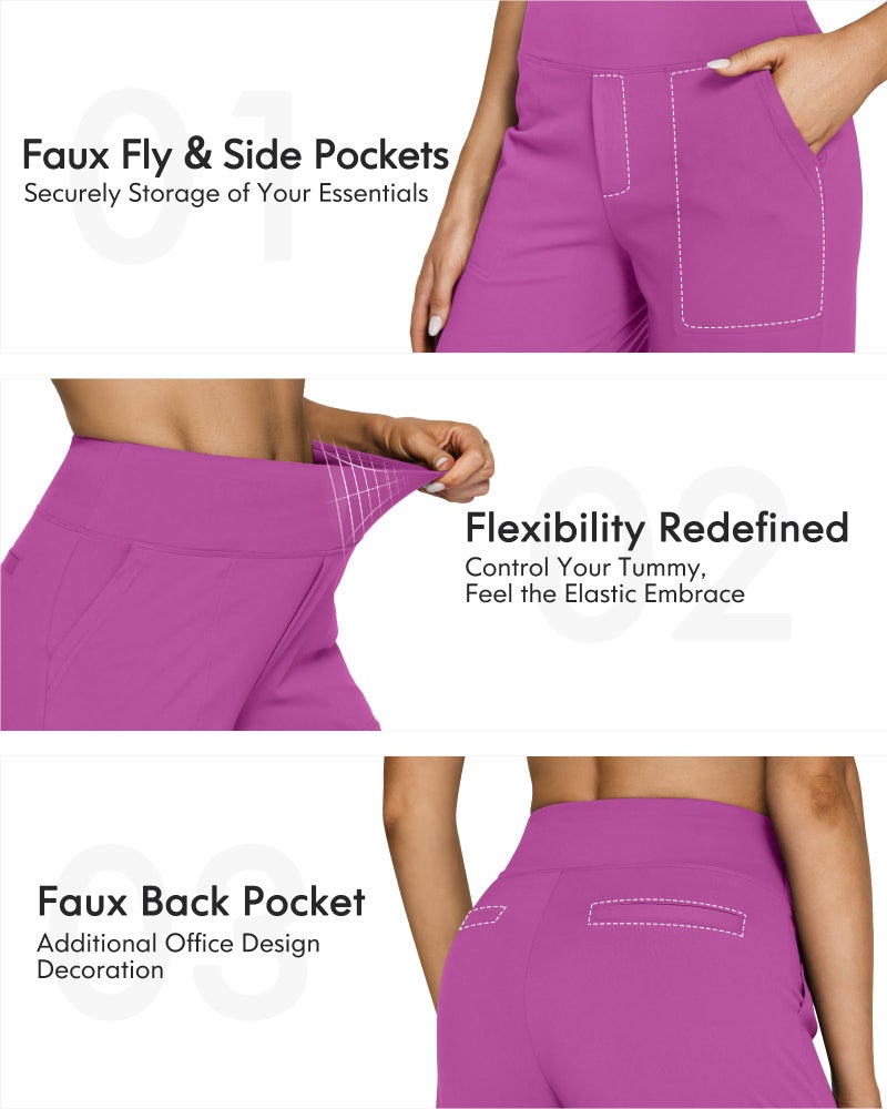 G4Free High Wasit Wide Leg Yoga Pants with Pockets for Women Casual Realaxed Fit Loose Comfy Sweatpants(Raspberry Purple,M,Petite) - Image 3