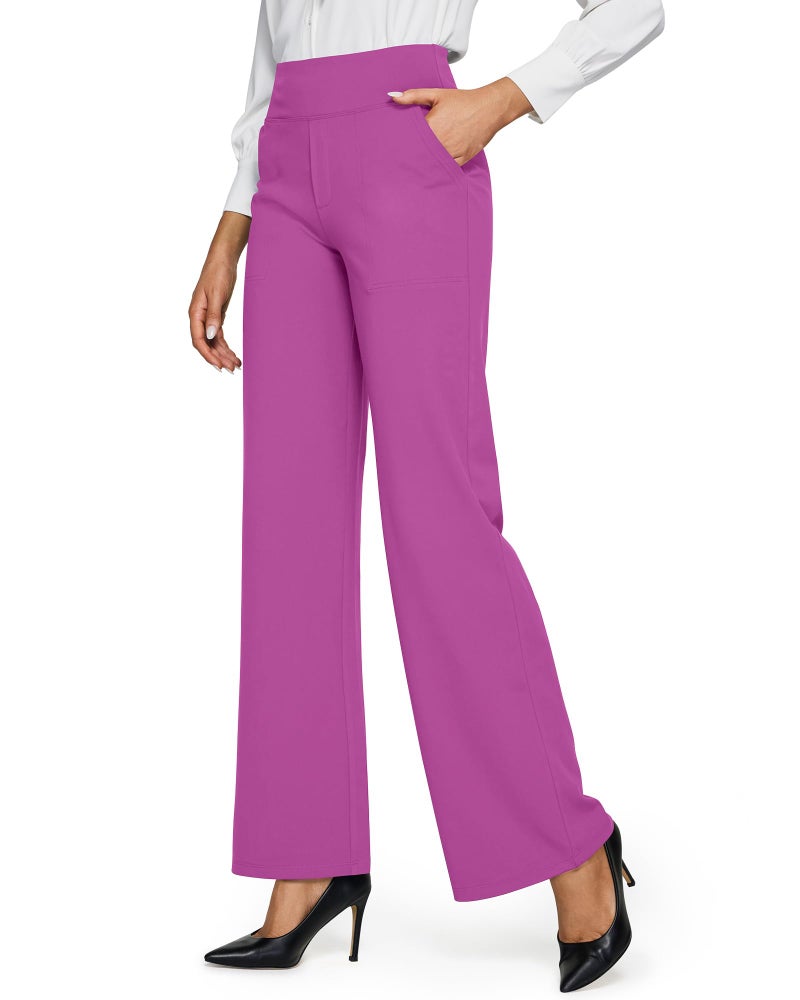 G4Free High Wasit Wide Leg Yoga Pants with Pockets for Women Casual Realaxed Fit Loose Comfy Sweatpants(Raspberry Purple,M,Petite) - Image 4