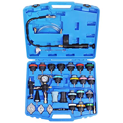 YSTOOL Radiator Pressure Tester Pneumatic Vacuum Cooling System Purge Refill Kit 28PCS Universal Automotive Water Tank Leak Test and Coolant Fill Tool Set with Adapters Gauge Case - Image 1