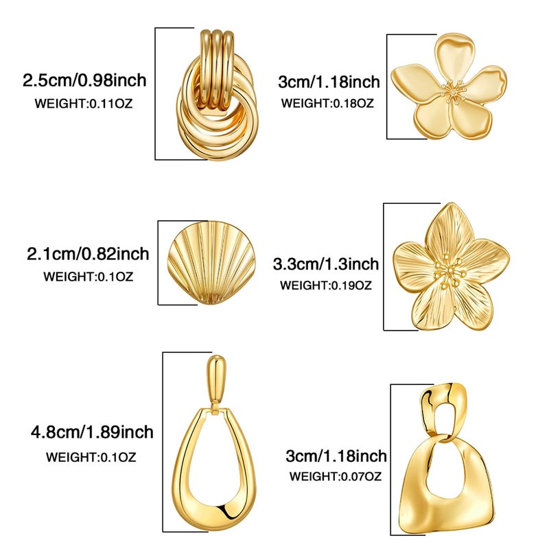 AIDSOTOU Chunky Gold Earrings For Women Trendy Statement Gold Plated Flower Shell Knot Dangle Earrings Lightweight Hypoallergenic Fashion Jewelry Set - Image 5