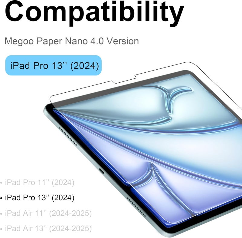 ميجو حامي شاشة زجاجي الورقي لـ iPad Pro 13 بوصة (2024 M4)، مطفي للكتابة والرسم، مضاد للوهج، سهل التركيب، متوافق مع الغطاء الواقي، مجموعة من قطعتين - Image 2