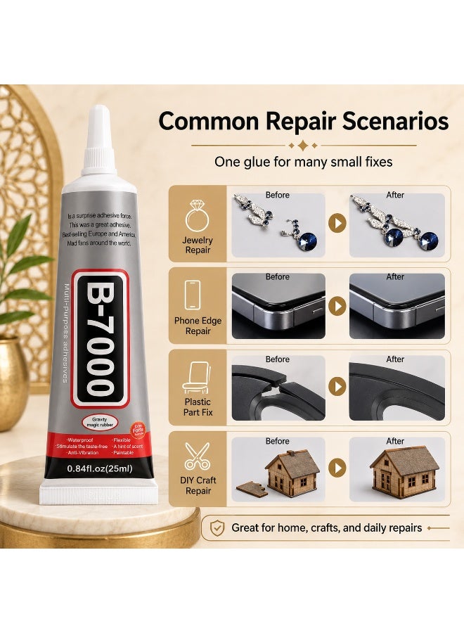 TEXSENDA B-7000 Multi-Purpose Adhesive Glue 25ml, Strong Bond Clear Finish, 2-Pack - Image 4