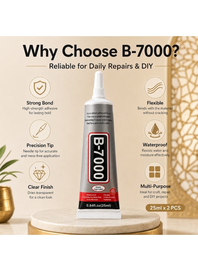 TEXSENDA B-7000 Multi-Purpose Adhesive Glue 25ml, Strong Bond Clear Finish, 2-Pack - Image 3