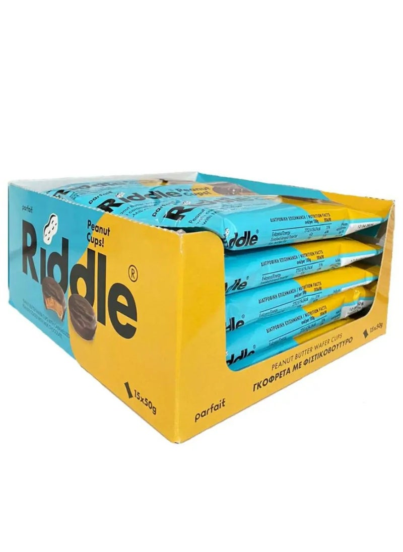 Riddle - Riddle Peanut Butter Wafer Cups with Caramelized Peanut Coated with Milk chocolate BOX -15x50g (750g) - Image 1