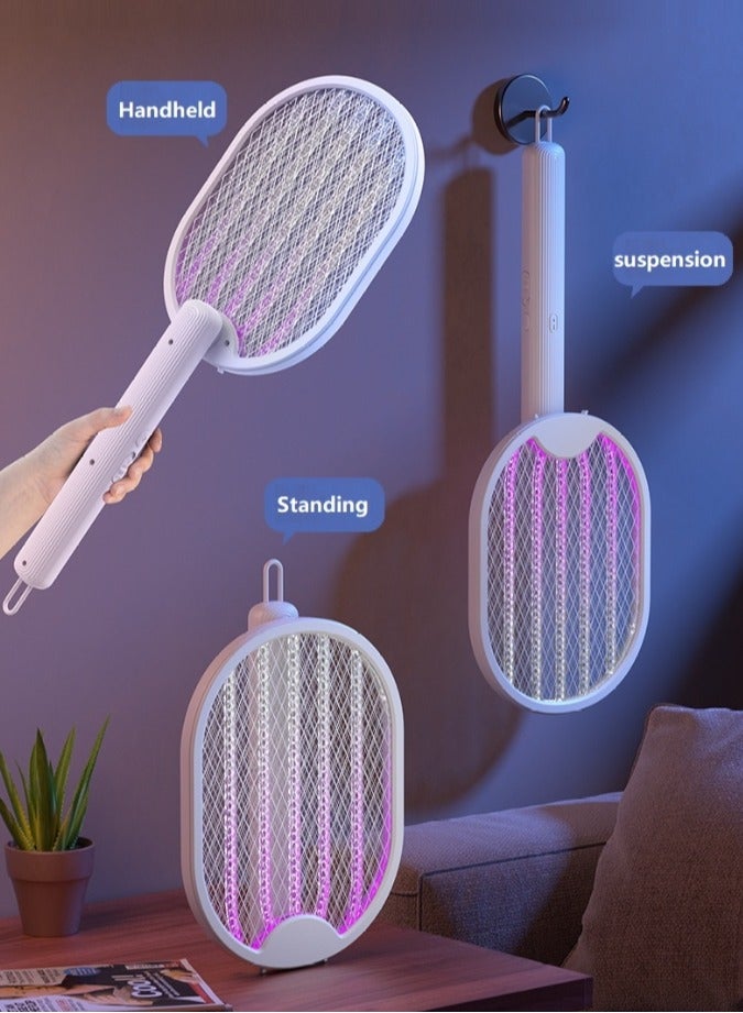 مضرب البعوض الكهربائي المنزلي الجديد متعدد الوظائف قابل للطي ثلاثة في واحد لالتقاط البعوض تلقائيًا مضرب البعوض الكهربائي للشحن عبر USB وعمر بطارية طويل وآمن وموثوق به للاستخدام - Image 1