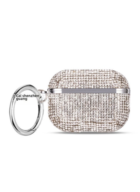 Suitable For Apple Airpods3 Crystal Drill 4 Generation Bluetooth Earphone Case Electroplating Sticker Drill Double Slot Earphone Case-Color:Silver-Applicable Model:AirPods Pro2 (with Package With Hook)