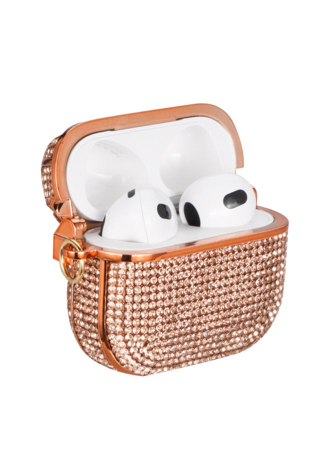 Suitable For Apple Airpods3 Crystal Drill 4 Generation Bluetooth Earphone Case Electroplating Sticker Drill Double Slot Earphone Case-Color:Silver-Applicable Model:AirPods Pro2 (with Package With Hook)