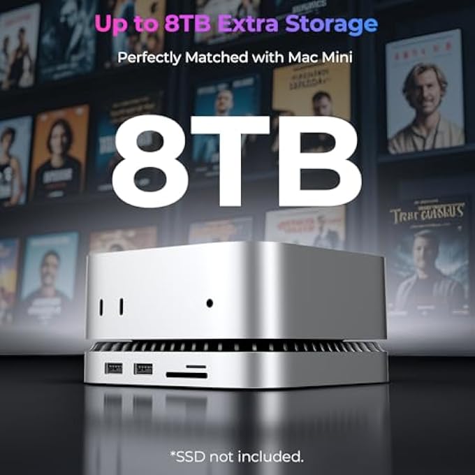 rayihni RAYCUE MAC MINI M4 DOCK & STAND WITH 8T NVME SSD ENCLOSURE, 2 USB A 10GBPS,10G USB C DATA PORT, 5G USB A*2, USB-C CHARGE, SD/TF, AUDIO FOR MAC MINI M4/ M4 PRO - Image 2