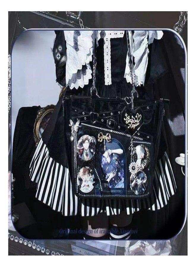 Vobomo Love-Chain Ita Bag Pin Display Single Shoulder Crossbody Bag PU Leather Big Capacity Handbag Clear Purse with Insert, Black, Modern - Image 4