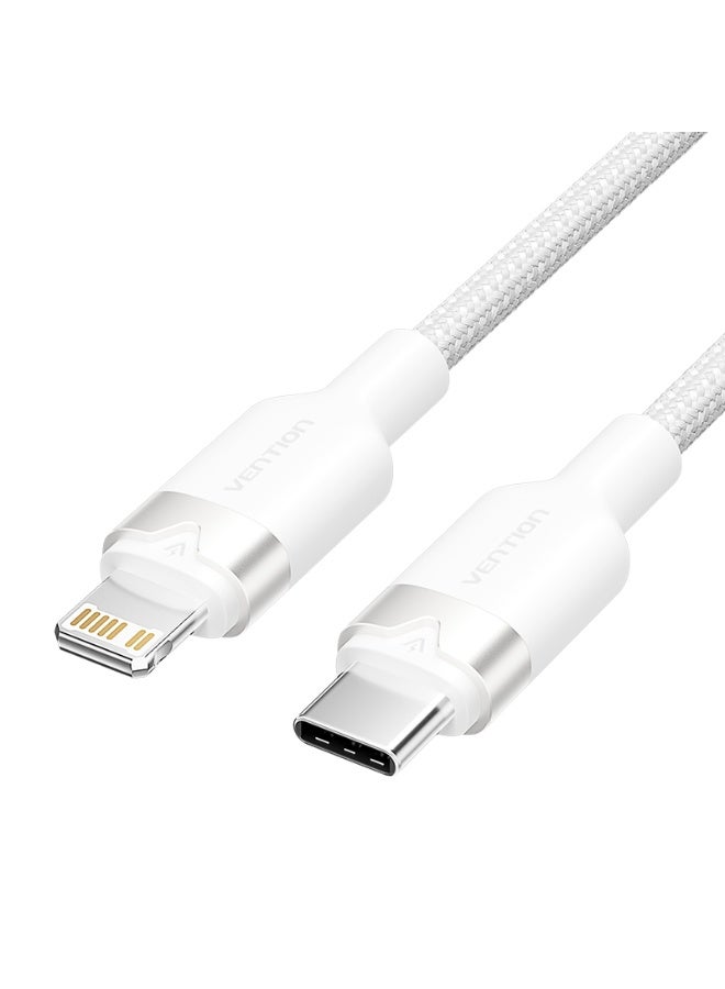 VENTION USB 2.0 Type-C Male to Lightning Male 3A Cable1M White Aluminum Alloy Type Model# LALWF - Image 1