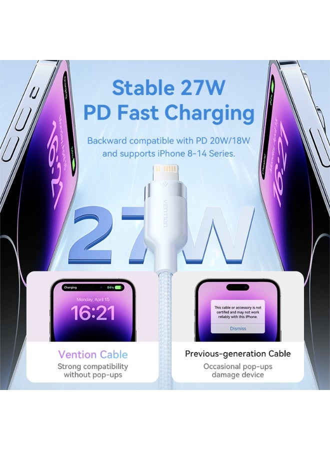 VENTION USB 2.0 Type-C Male to Lightning Male 3A Cable1M White Aluminum Alloy Type Model# LALWF - Image 5