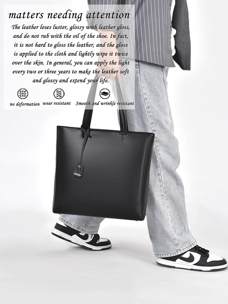 FSD.WG Men's Tote Bag,Business Bag, Leather Briefcase,Elegant Leather（PU）,Large Capacity,Black - Image 2