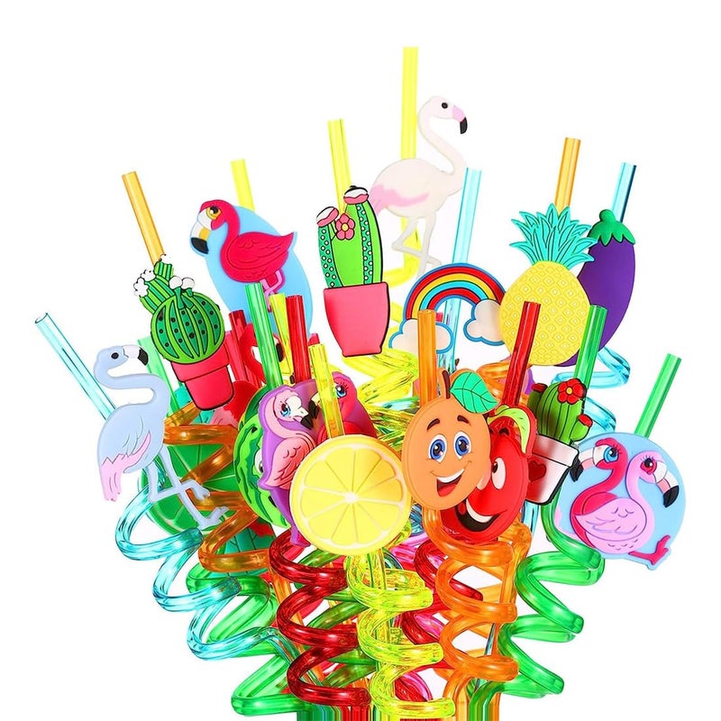 Imaashi Fun Straws Vibrant Reusable Spiraling Straws for Kids' Parties, Birthdays, and Carnivals. Vibrant Reusable Twisting Straws.Random Color and Designs (Pack of - 8) - Image 1