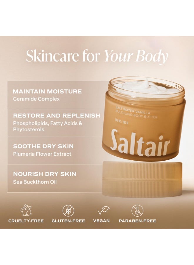 Saltair Saltair Multi-Lipid Body Butter - Rich, Nourishing Salt Water Vanilla Hydrating Body Cream with Ceramide Complex, Coconut Oil, and Shea Butter. Deep Moisturizing Dry Skin Care. 10oz Jar  - Image 2