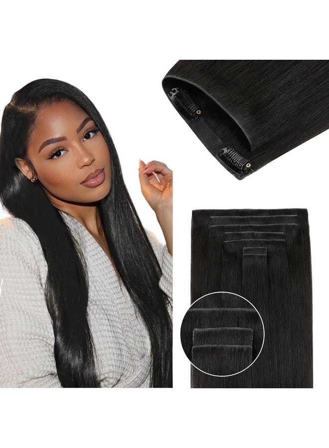 لاشي وصلات شعر لاشي إنفيزي إيدج بمشبك، 14 بوصة، 110 جرام، 7 قطع، وصلات شعر محقونة بدون درزات من البولي يوريثان، شعر بشري طبيعي، شعر ياكي مستقيم أسود طبيعي - Image 1