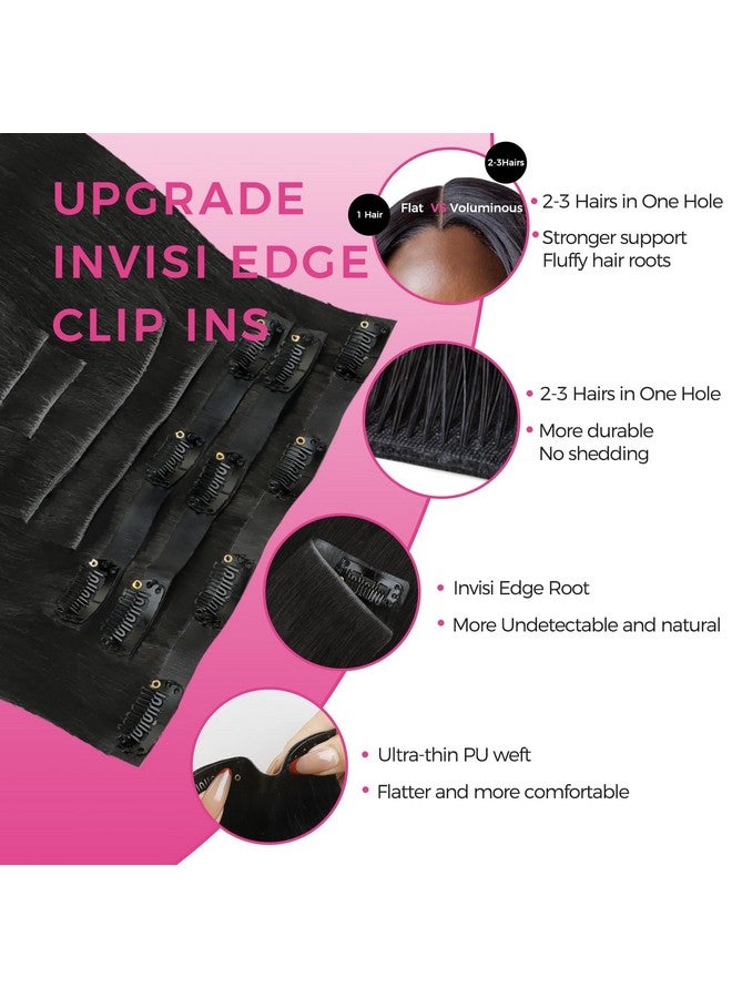 لاشي وصلات شعر لاشي إنفيزي إيدج بمشبك، 14 بوصة، 110 جرام، 7 قطع، وصلات شعر محقونة بدون درزات من البولي يوريثان، شعر بشري طبيعي، شعر ياكي مستقيم أسود طبيعي - Image 2