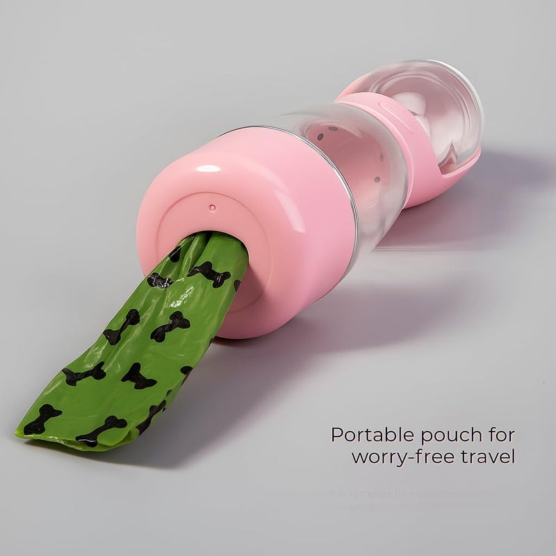 Schmick 3-in-1 Portable Pet Water Bottle with Food Container and Waste Bag Storage - Travel Pet Water Dispenser Bottle (Pink, Medium) - Image 5
