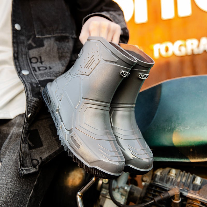 Large Size Rain Boots For Men And Women, Waterproof Boots, Fashionable Rain Shoes, Functional Riding Boots, Slip-On Rubber Boots, Black Fishing Water Boots For Men - Image 1