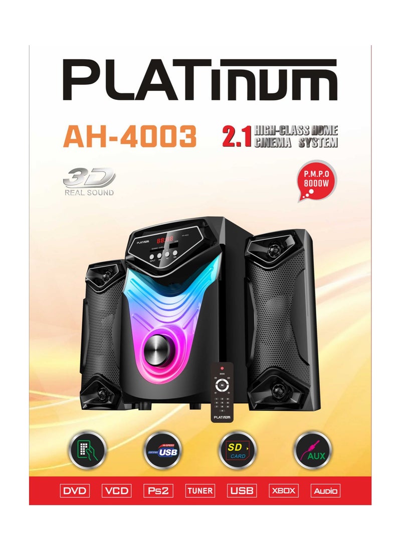 Platinum - Subwoofer For Computer with Bluetooth Connection - AUX Cable - Memory Card port - USB port And Remote Control Model AH-4003 - Image 1