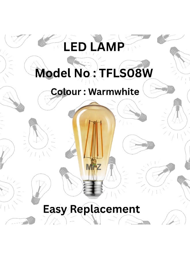 MFZ Vintage LED Filament Bulbs – 8W, 2700K Warm White, AC220-240V – Set of 5 Pieces - Image 5