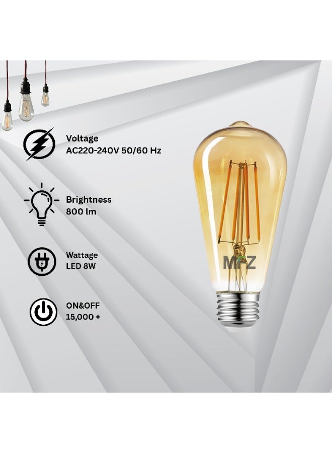MFZ Vintage LED Filament Bulbs – 8W, 2700K Warm White, AC220-240V – Set of 5 Pieces - Image 3