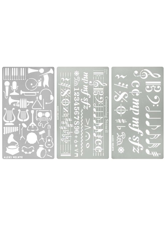 Aleks Melnyk No.492 Metal Stencils, Song Writer's Composing Templates for Music Notes, 3 PCS, Large Symbols, Bullet Journaling, Bookmark, Engraving Wood, Wood Burning and Patterns - Image 1