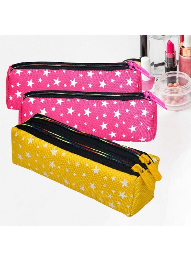 Kuber Industries Makeup Pouch | Rexine Cosmetic Pouch | Jewellery Utility Pouch | Toiletry Pouch For Girls | Travel Makeup Pouch For Girls | Storage Makeup Bag | Star Makeup Pouch | Pack Of 3 | Multi - Image 1