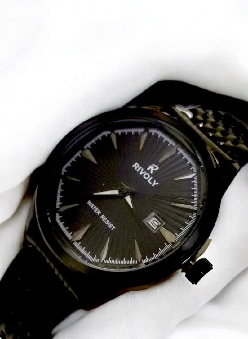 ريفولي ساعة يد للرجال من الستانلس ستيل بعرض انالوج وحركة كوارتز وعرض التاريخ، سهلة القراءة بتصميم عصري مقاوم للماء، ساعة يد كلاسيكية فاخرة بواجهة كبيرة - Image 2