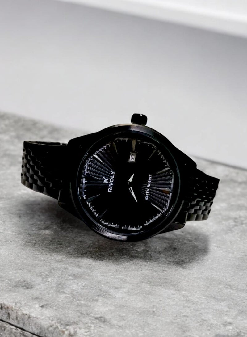 ريفولي ساعة يد للرجال من الستانلس ستيل بعرض انالوج وحركة كوارتز وعرض التاريخ، سهلة القراءة بتصميم عصري مقاوم للماء، ساعة يد كلاسيكية فاخرة بواجهة كبيرة - Image 3