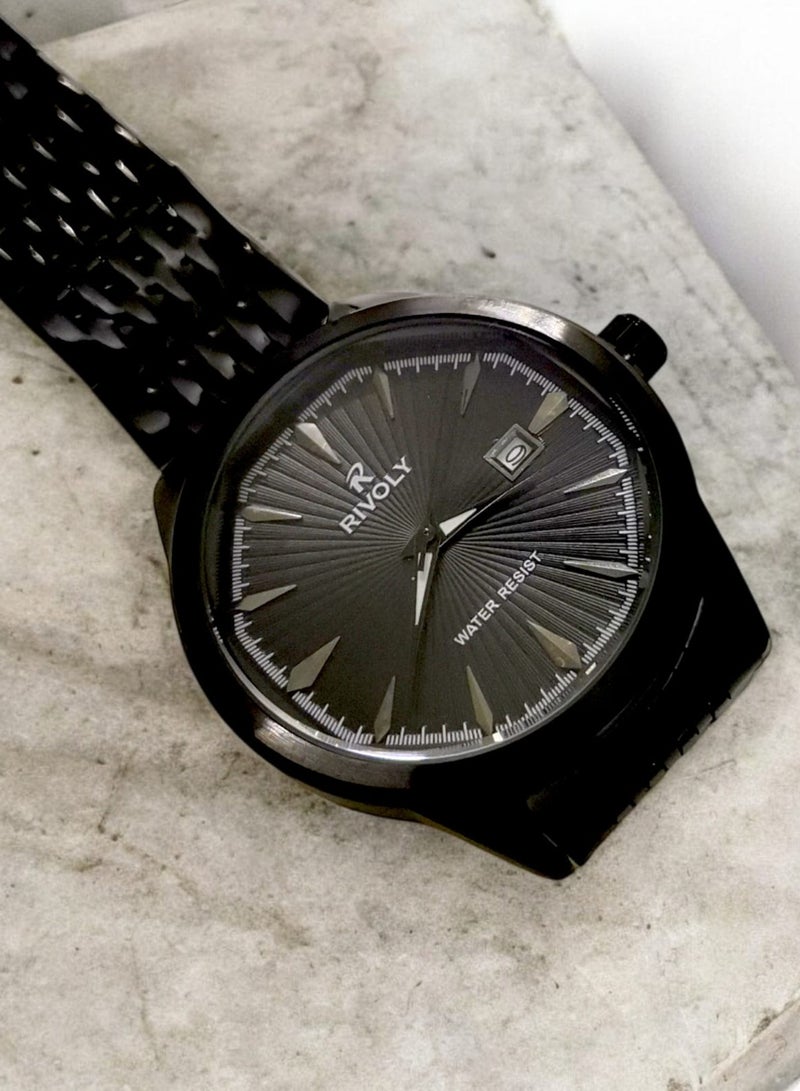 ريفولي ساعة يد للرجال من الستانلس ستيل بعرض انالوج وحركة كوارتز وعرض التاريخ، سهلة القراءة بتصميم عصري مقاوم للماء، ساعة يد كلاسيكية فاخرة بواجهة كبيرة - Image 4