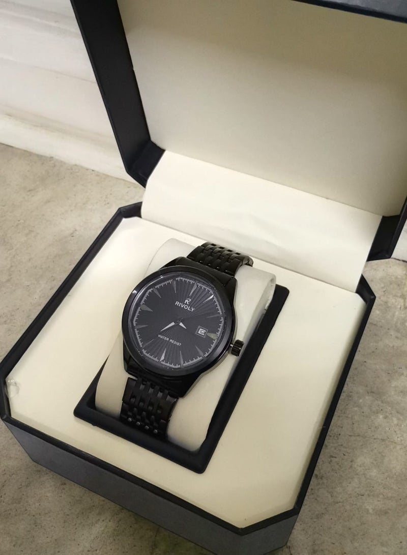 ريفولي ساعة يد للرجال من الستانلس ستيل بعرض انالوج وحركة كوارتز وعرض التاريخ، سهلة القراءة بتصميم عصري مقاوم للماء، ساعة يد كلاسيكية فاخرة بواجهة كبيرة - Image 5