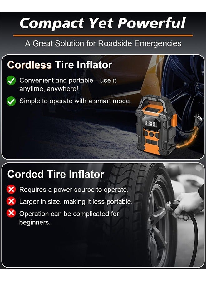 general Tire Inflator Portable Air Compressor, Electric Tyre Pump with 25L/Mins Air Flow, 7800mAh Battery, 150 PSI Digital Pressure Gauge, LED Light&Auto Shut-Off for Car Bike Ball-Efficient Turbo - Image 2