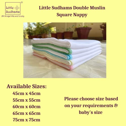 Little Sudhams Double Muslin Baby Square Cloth Nappy 55cmx55cm 5 Pieces (Assorted, 3-6 Months) - Image 4