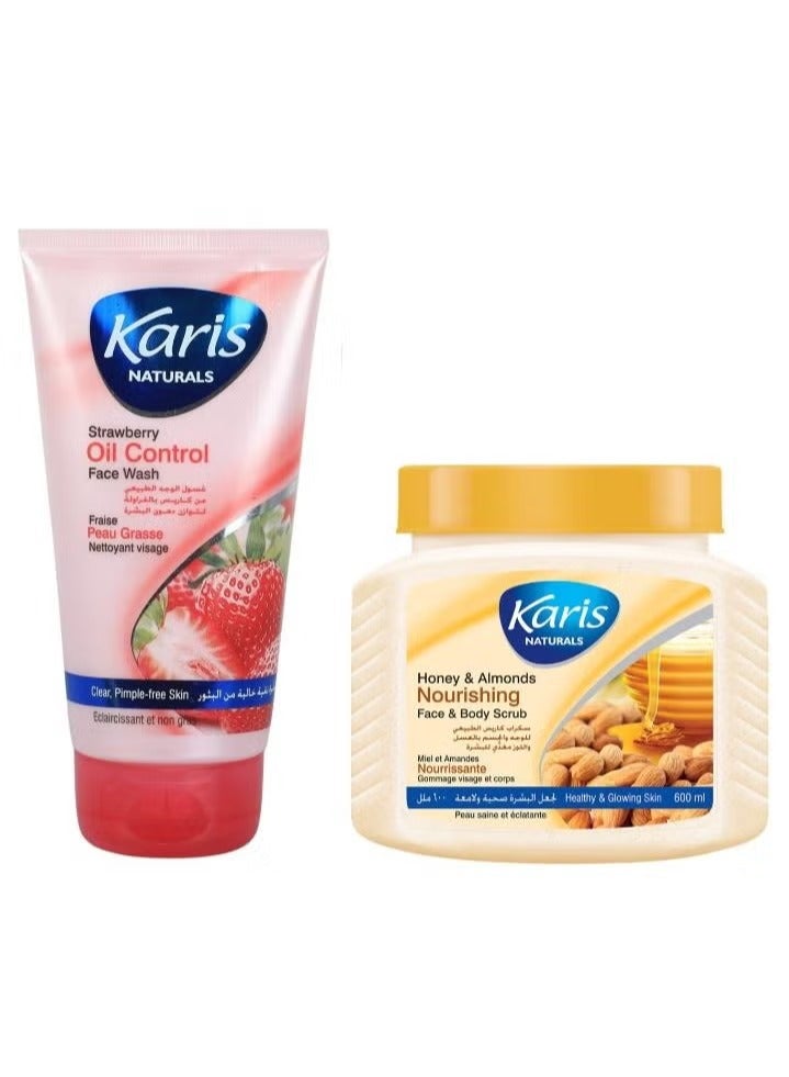 KARIS Set of 2  Karis Strawberry Oil Control Face Wash 150 ml plus Karis Honey & Almonds Nourishing Face & Body Scrub 600Ml - Image 1