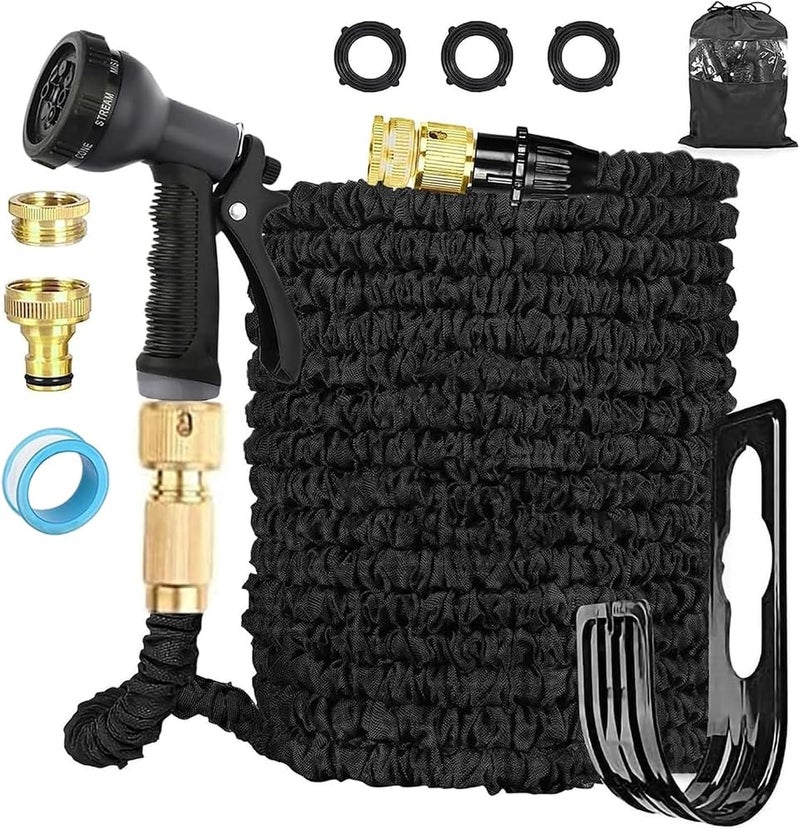 LINGKY 25FT Expandable Garden Hose Pipe - Flexible Water Hose with 1/2''& 3/4'' Solid Brass Connectors, Garden Hose with 8 Function Spray Nozzle, 3-Layer Latex Core Hosepipe Anti-Leakage - Image 1