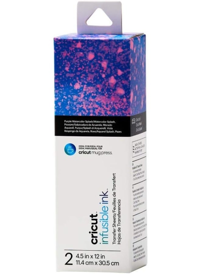 Cricut Infusible Ink Transfer 2 Sheets  11.4Cmx30.5Cm (4.5"x12")  Purple Watercolour Splash  Ideal For Use Mug Press - Image 1
