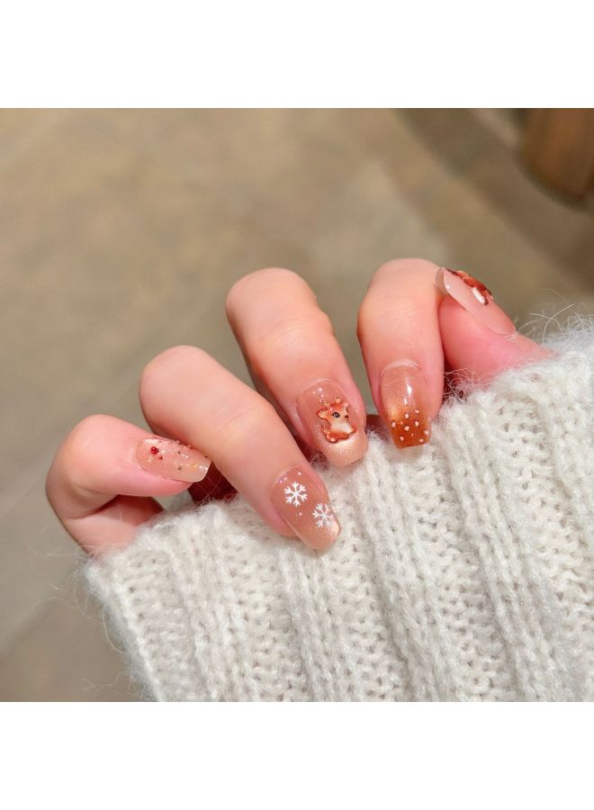 Autumn And Winter New Christmas Manicure Wearable Nail Polish Finished Product Manufacturer Short Stereo Deer Student Nail Stickers