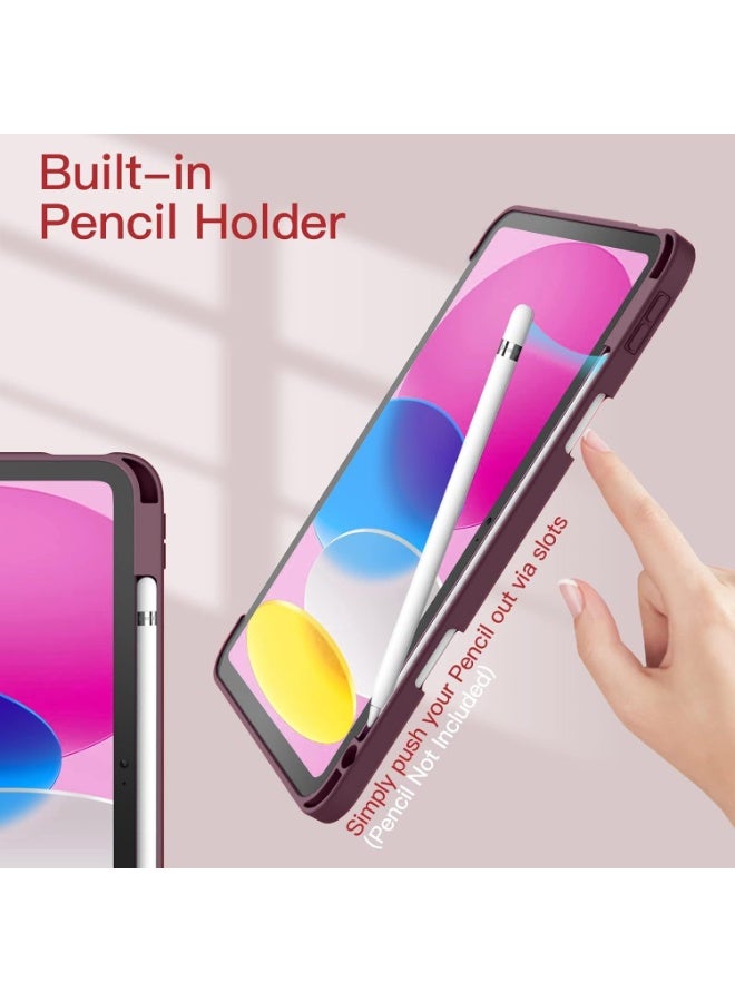 Case for iPad 10th Generation 2022 10.9 Inch with Pen Holder, Shockproof Smart Case Cover with Transparent Back Shell Protective Case Compatible with iPad 10th Gen (Wine Red) - Image 4