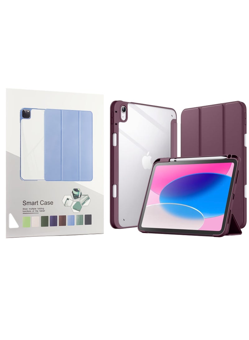 Case for iPad 10th Generation 2022 10.9 Inch with Pen Holder, Shockproof Smart Case Cover with Transparent Back Shell Protective Case Compatible with iPad 10th Gen (Wine Red) - Image 1