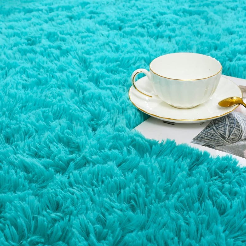 ISEAU Fluffy Rug Carpets Soft Shaggy Area Rug Indoor Floor Rugs for Kids Room Fuzzy Carpet Comfy Cute Nursery Rug Bedside Rug for Boys Girls Bedroom Living Room Home Decor Mat, 3ft x 5ft, Teal Blue - Image 5