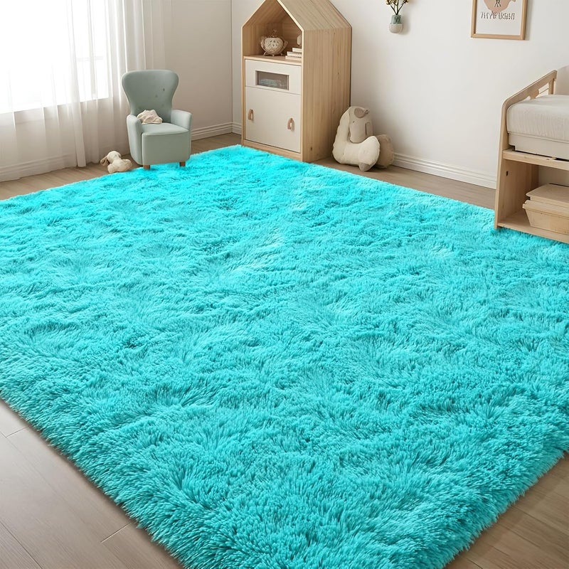 ISEAU Fluffy Rug Carpets Soft Shaggy Area Rug Indoor Floor Rugs for Kids Room Fuzzy Carpet Comfy Cute Nursery Rug Bedside Rug for Boys Girls Bedroom Living Room Home Decor Mat, 3ft x 5ft, Teal Blue - Image 4