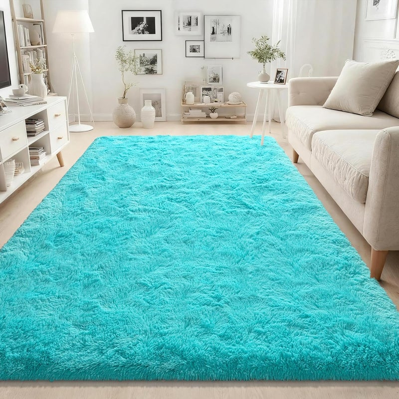 ISEAU Fluffy Rug Carpets Soft Shaggy Area Rug Indoor Floor Rugs for Kids Room Fuzzy Carpet Comfy Cute Nursery Rug Bedside Rug for Boys Girls Bedroom Living Room Home Decor Mat, 3ft x 5ft, Teal Blue - Image 2