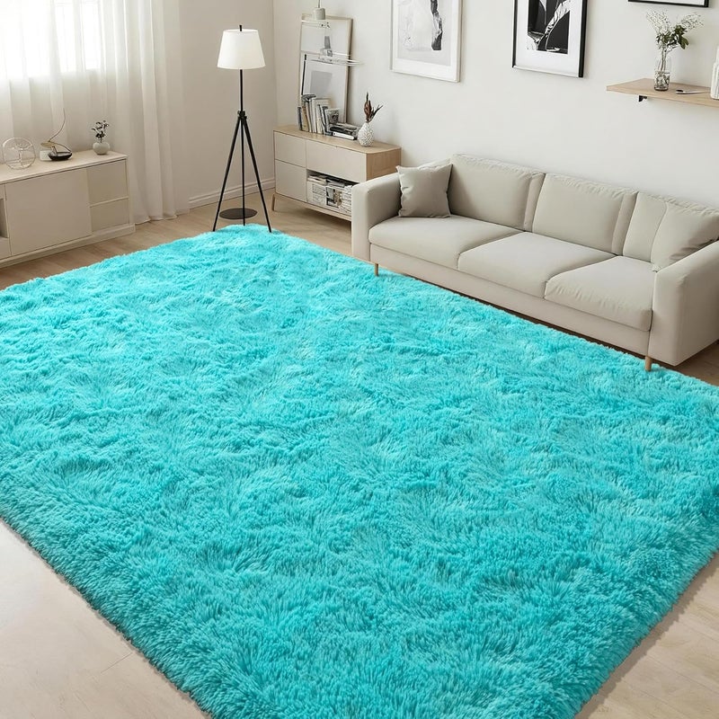 ISEAU Fluffy Rug Carpets Soft Shaggy Area Rug Indoor Floor Rugs for Kids Room Fuzzy Carpet Comfy Cute Nursery Rug Bedside Rug for Boys Girls Bedroom Living Room Home Decor Mat, 3ft x 5ft, Teal Blue - Image 1