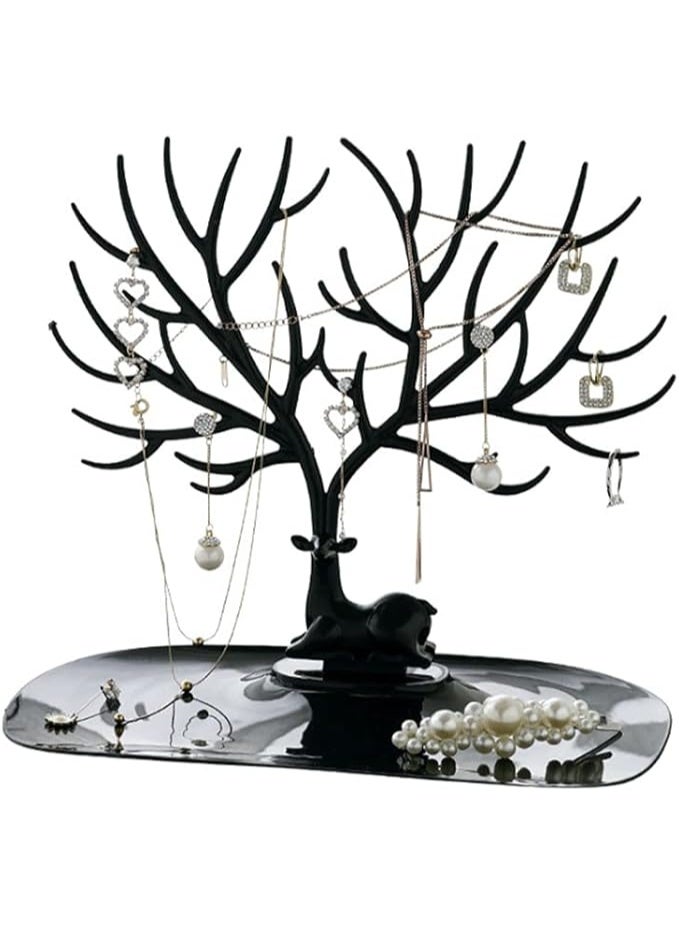 Arabest Jewelry Holders - Jewelry Rack Deer Tree Display Stand Tray,Antler Tree Jewelry Organizer Rack for Earrings,Necklaces,Bracelets,Lipsticks, Watches, Keys (Black) - Image 1
