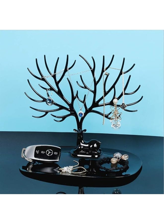 Arabest Jewelry Holders - Jewelry Rack Deer Tree Display Stand Tray,Antler Tree Jewelry Organizer Rack for Earrings,Necklaces,Bracelets,Lipsticks, Watches, Keys (Black) - Image 4