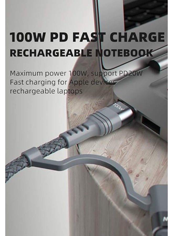 DUDAO L20XS 100W PD 4 in 1 Fast Charging & Data Sync Tough Nylon Braided Unbreakable Cable 1M Multi-Function Data Cable & Data Sync Type-C To Type-C ,Type-C To Ligtning, USB-A To C, USB-A To Ligtning Compatible with all Devices (4 in 1 Grey) - Image 3