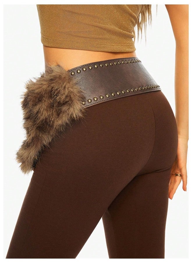 MakeMeChic Women's Leopard Faux Fur Belts Wide Waist Leather Boho Y2k Vintage Cowboy Chic Western Belt Brown 80 - Image 3